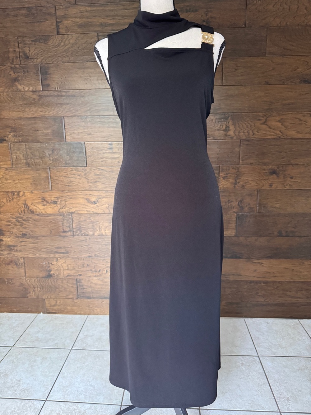 Michael Kors Black Sleeveless Maxi Dress with Gold-Tone Accent